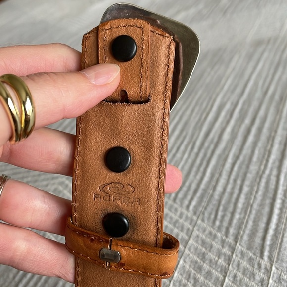 Roper Ostrich Print Top Grain Leather Western Belt Men’s 42 Brown Cowboy Buckle - Picture 2 of 9